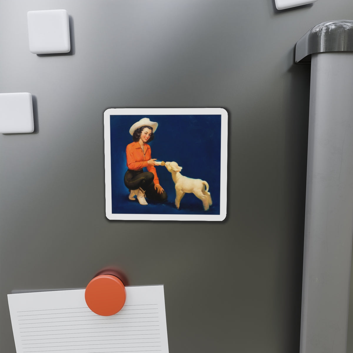 Feeding the Lamb, calendar illustration (Magazine Illustration) Refrigerator Magnet-The Sticker Space