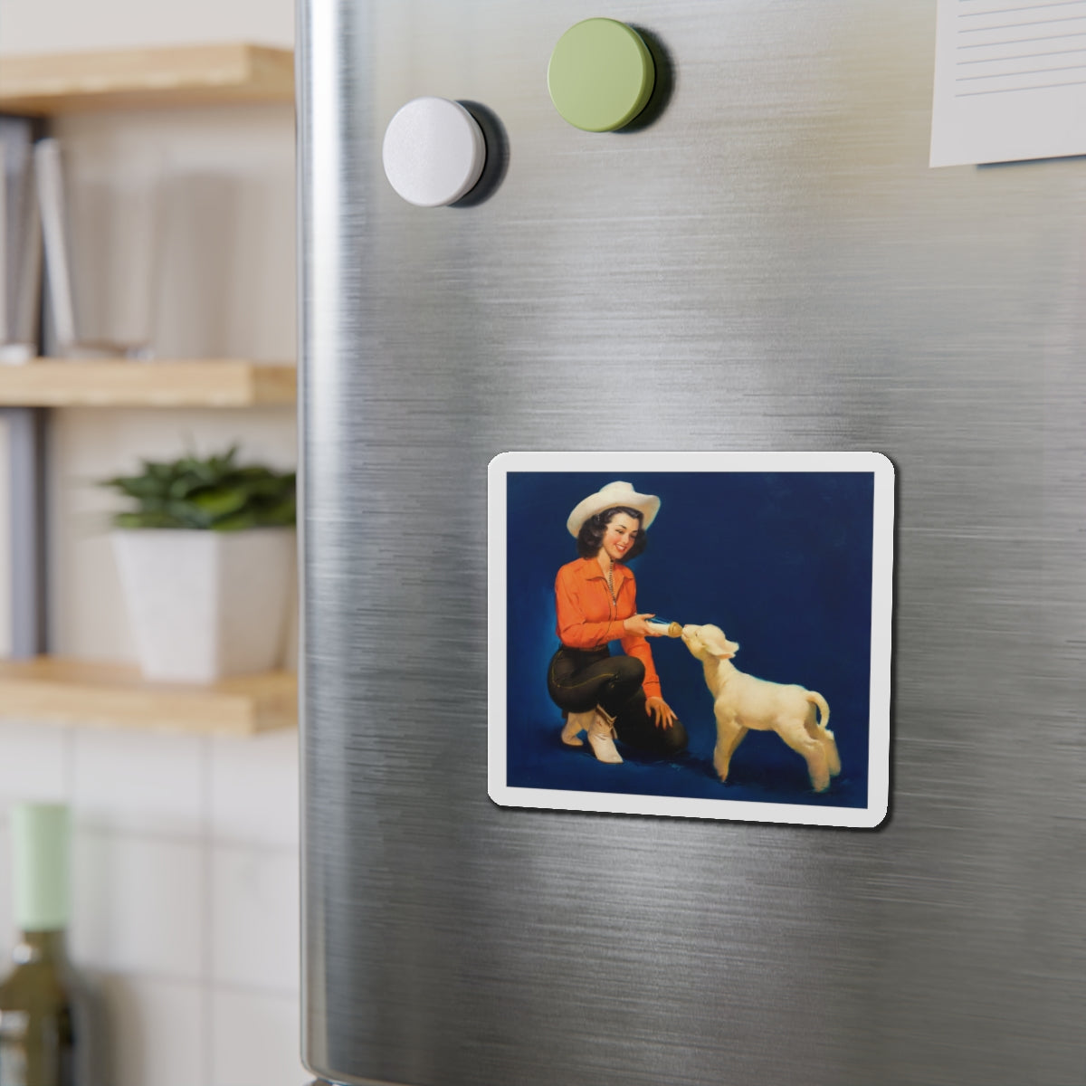 Feeding the Lamb, calendar illustration (Magazine Illustration) Refrigerator Magnet-The Sticker Space