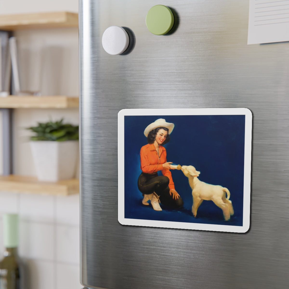 Feeding the Lamb, calendar illustration (Magazine Illustration) Refrigerator Magnet-The Sticker Space