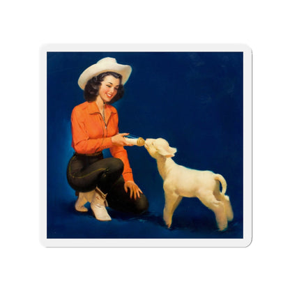 Feeding the Lamb, calendar illustration (Magazine Illustration) Refrigerator Magnet-2" x 2"-The Sticker Space