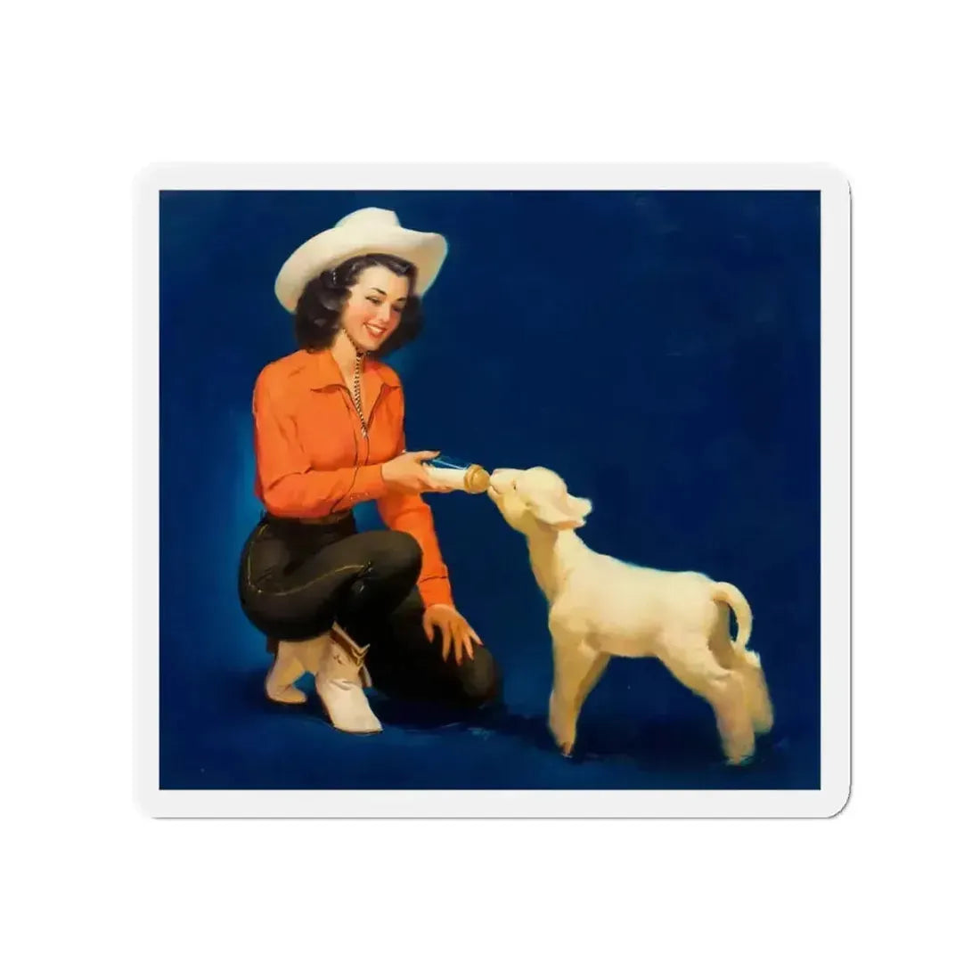 Feeding the Lamb, calendar illustration (Magazine Illustration) Refrigerator Magnet 3 Inch Die-Cut - The Sticker Space