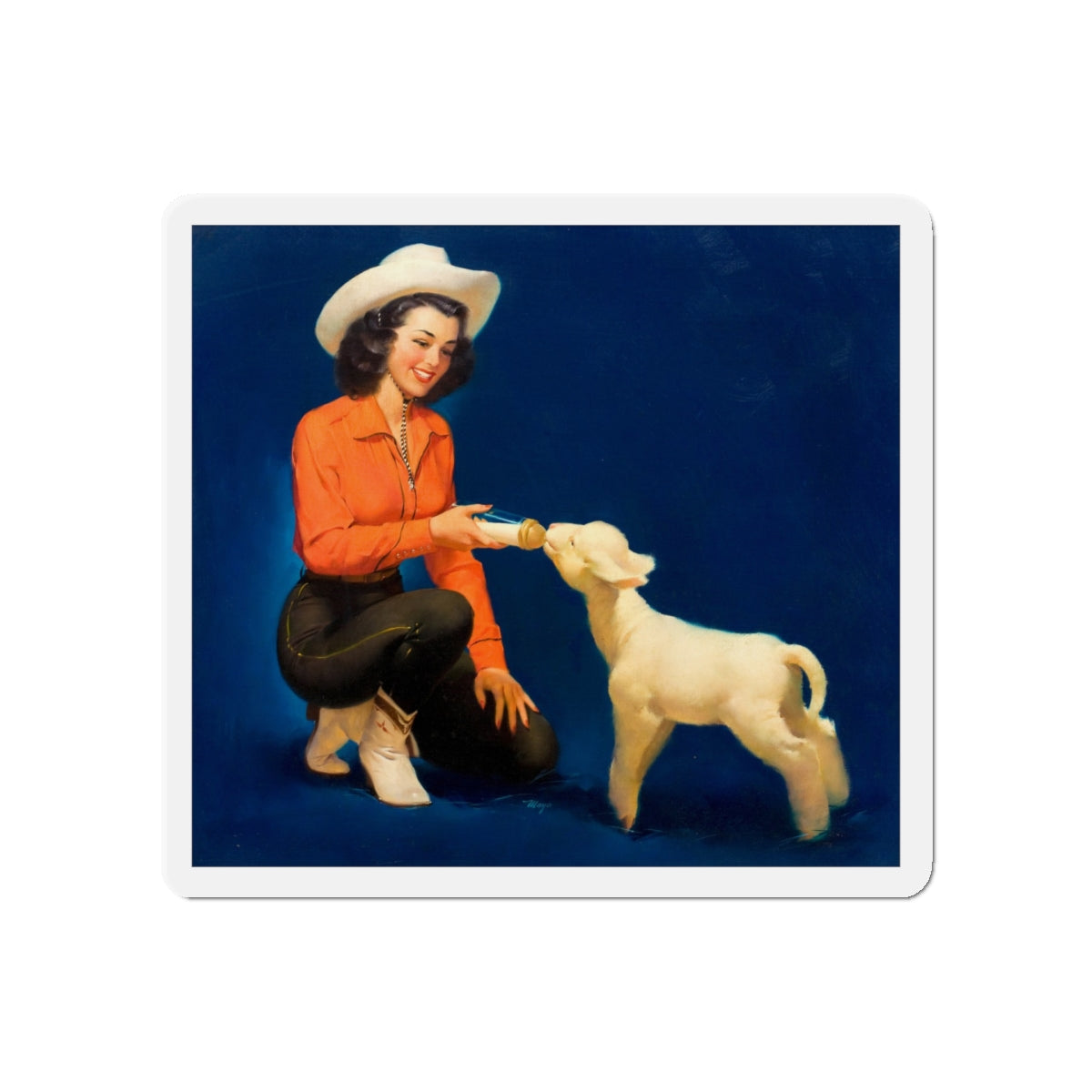 Feeding the Lamb, calendar illustration (Magazine Illustration) Refrigerator Magnet-5" x 5"-The Sticker Space