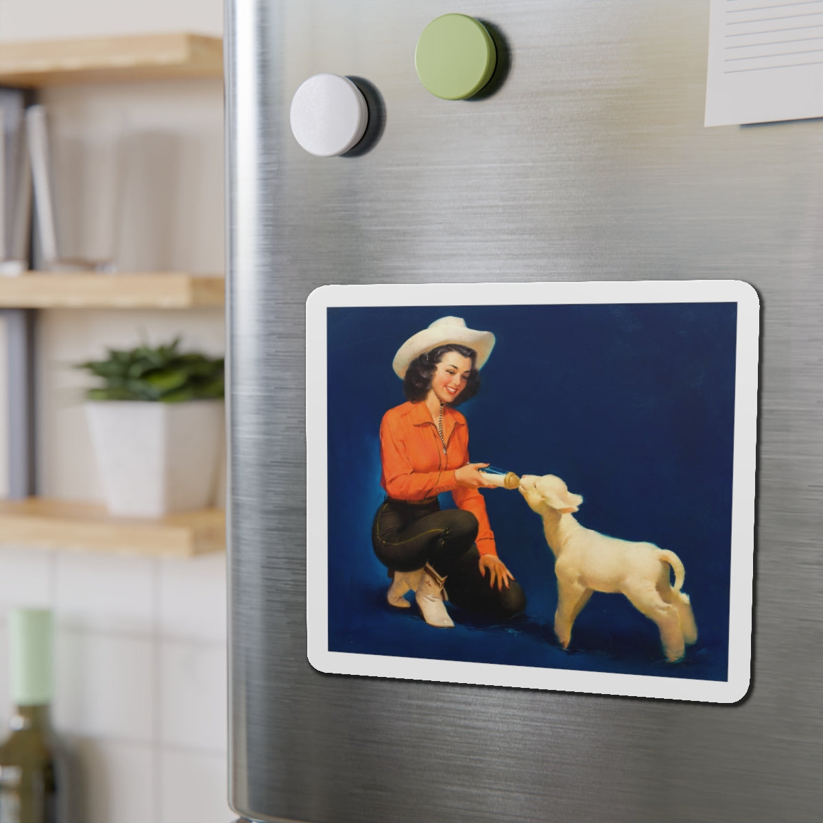 Feeding the Lamb, calendar illustration (Magazine Illustration) Refrigerator Magnet-The Sticker Space