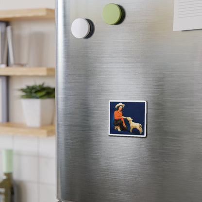 Feeding the Lamb, calendar illustration (Magazine Illustration) Refrigerator Magnet-The Sticker Space