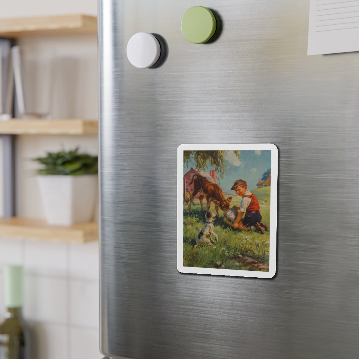 Feeding Time (Magazine Illustration) Refrigerator Magnet-The Sticker Space