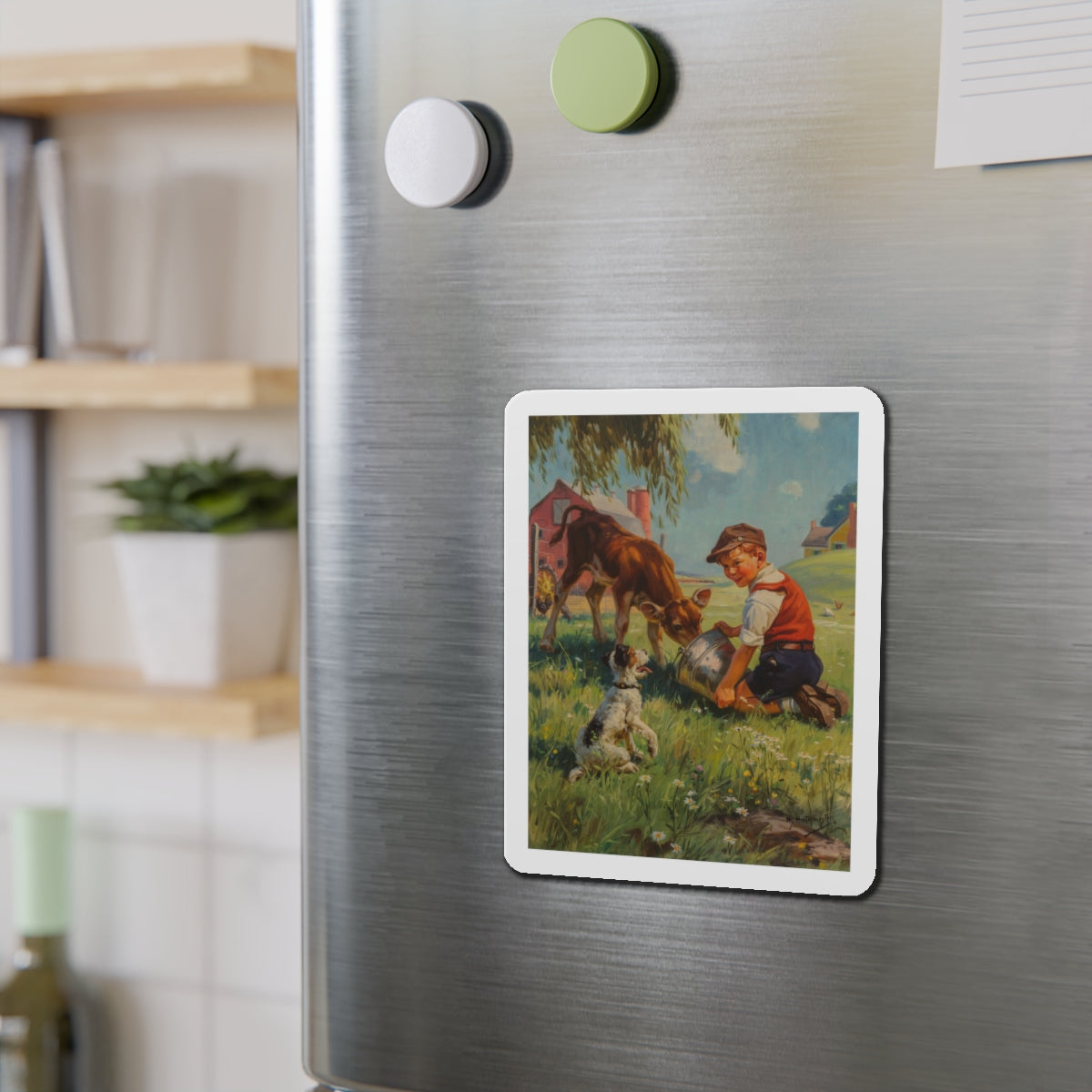 Feeding Time (Magazine Illustration) Refrigerator Magnet-The Sticker Space