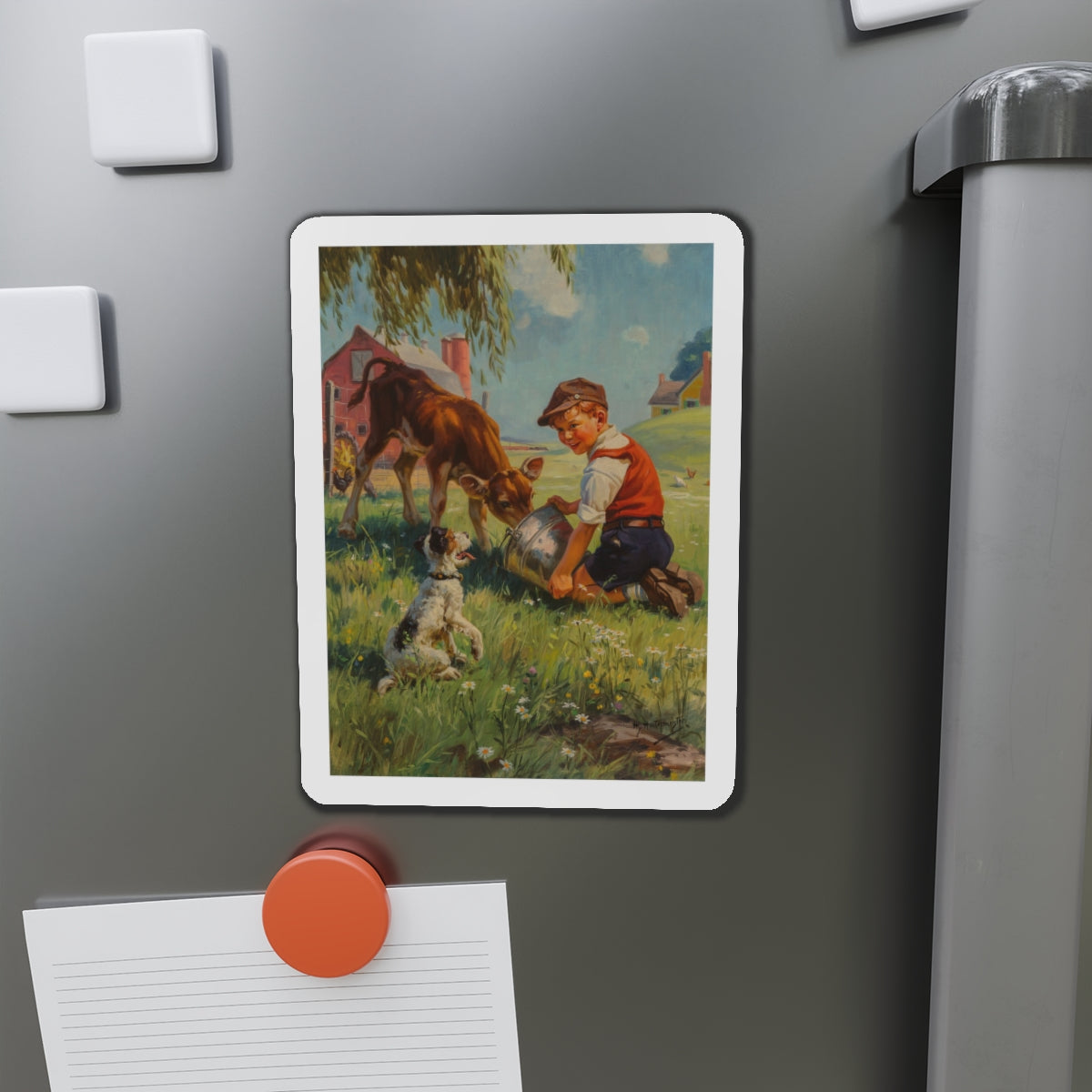 Feeding Time (Magazine Illustration) Refrigerator Magnet-The Sticker Space