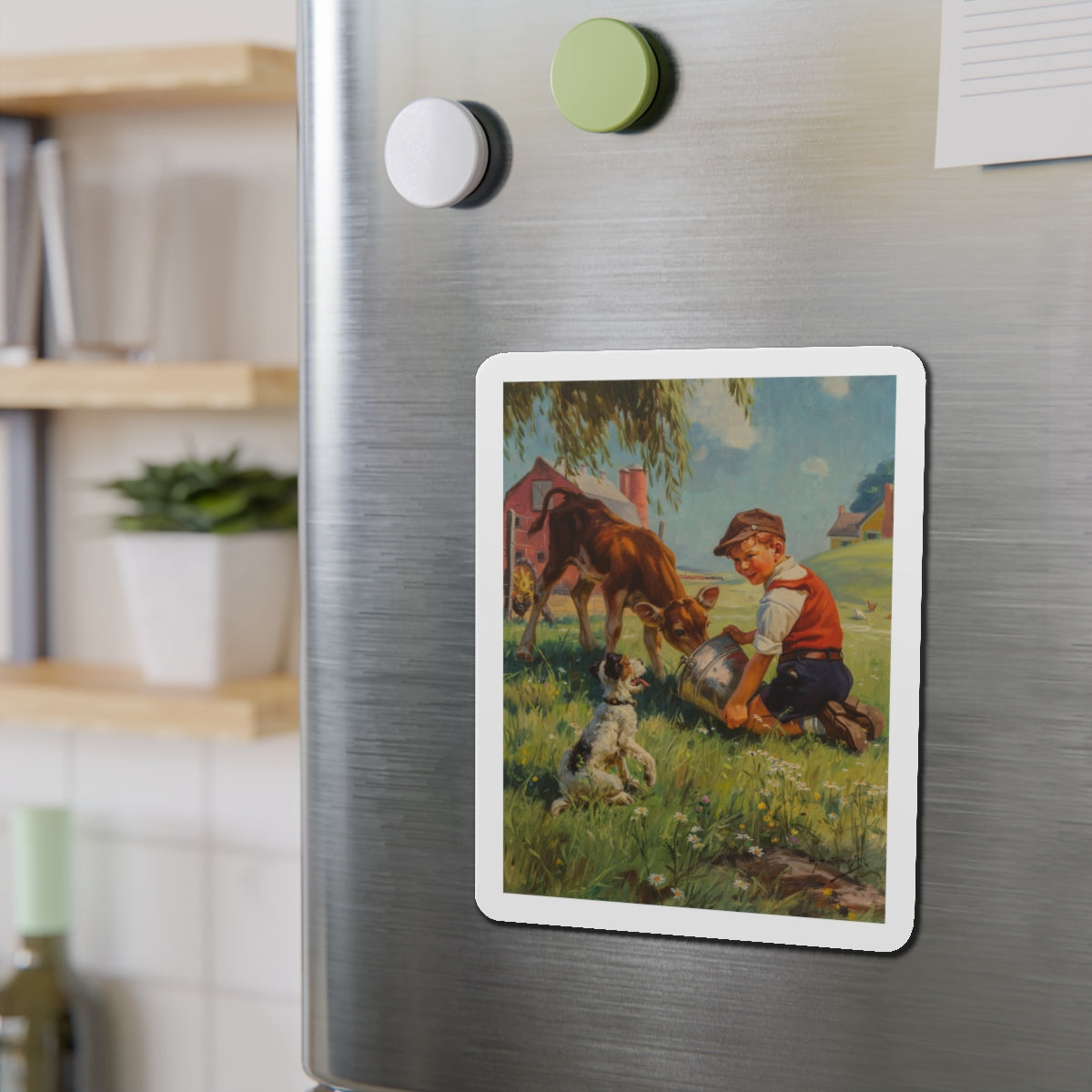 Feeding Time (Magazine Illustration) Refrigerator Magnet-The Sticker Space