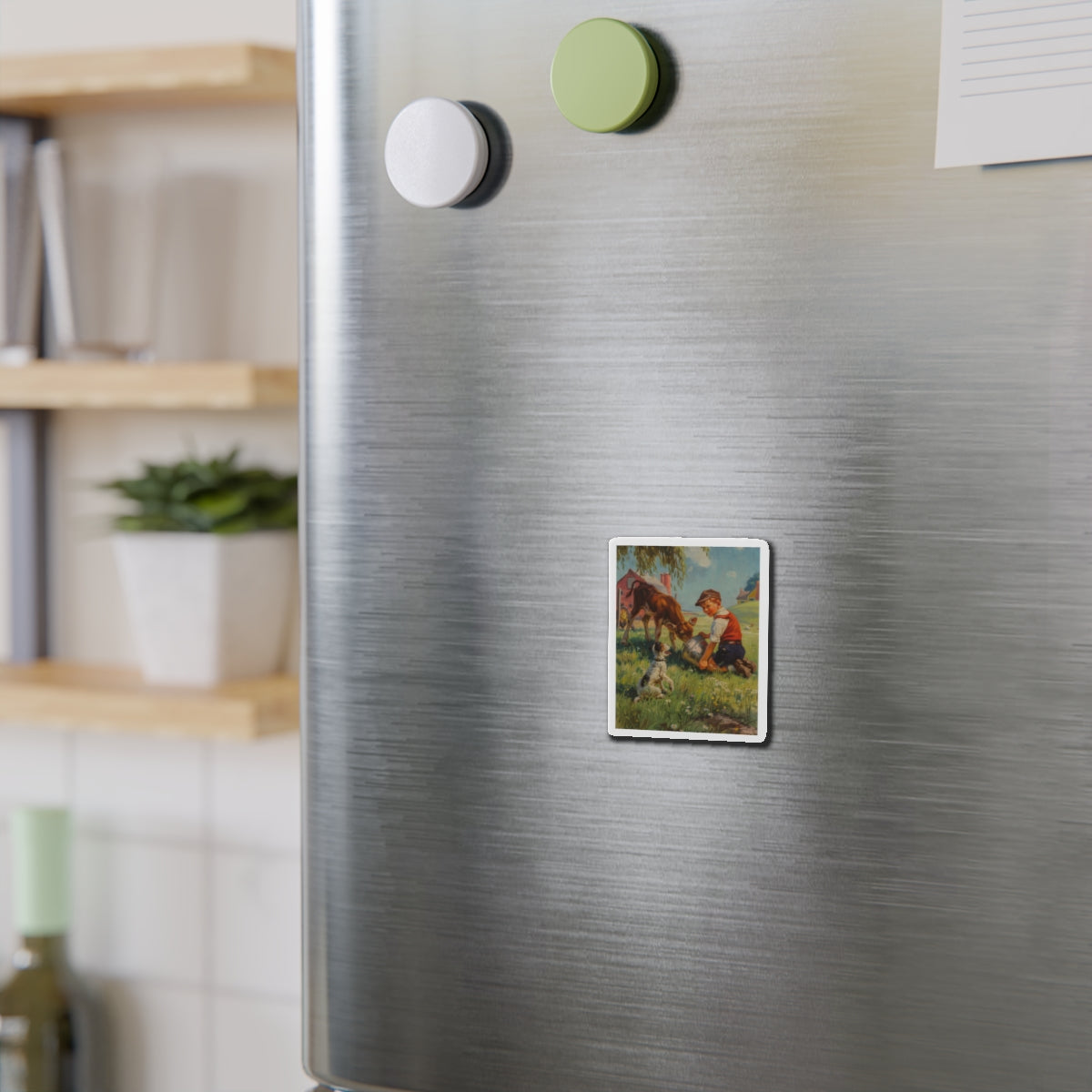 Feeding Time (Magazine Illustration) Refrigerator Magnet-The Sticker Space