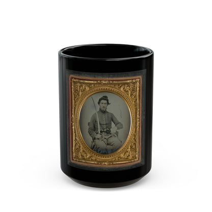 Felix Thompson Of Company H, 1st Missouri Cavalry Regiment With Pistols And Sabre (U.S. Civil War) Black Coffee Mug-15oz-The Sticker Space