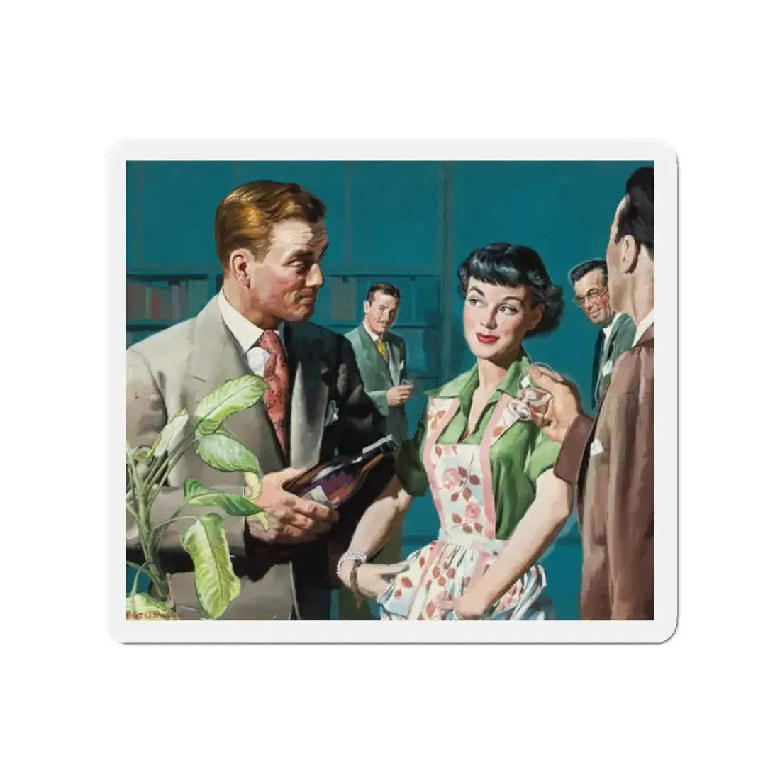 Female Conspiracy, The Saturday Evening Post magazine story illustration (Magazine Illustration) Refrigerator Magnet 2 Inch Die-Cut - The Sticker Space