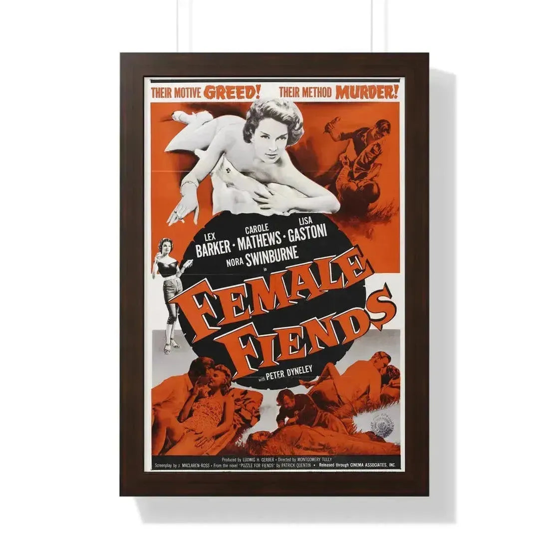 FEMALE FIENDS 1958 - Framed Movie Poster 16″ x 24″ Walnut - The Sticker Space