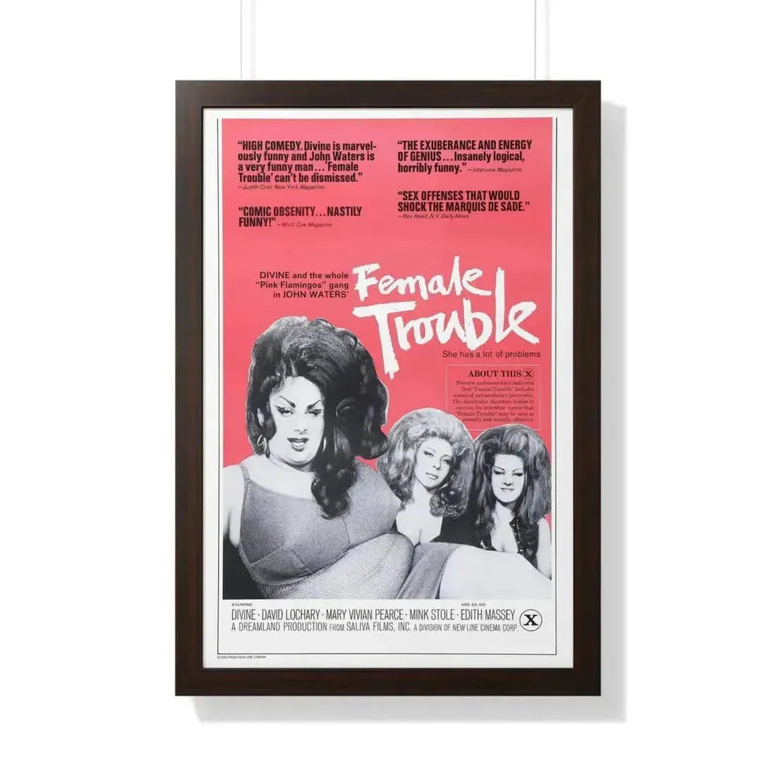 FEMALE TROUBLE (2) 1974 - Framed Movie Poster 20" x 30" Walnut - The Sticker Space
