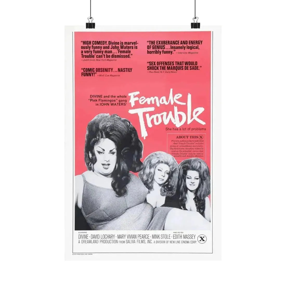 FEMALE TROUBLE (2) 1974 - Paper Movie Poster 12″ x 18″ Matte - The Sticker Space