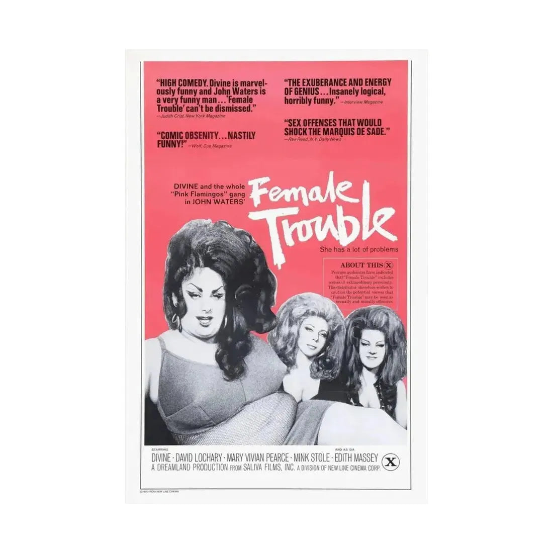 FEMALE TROUBLE (2) 1974 - Paper Movie Poster - The Sticker Space