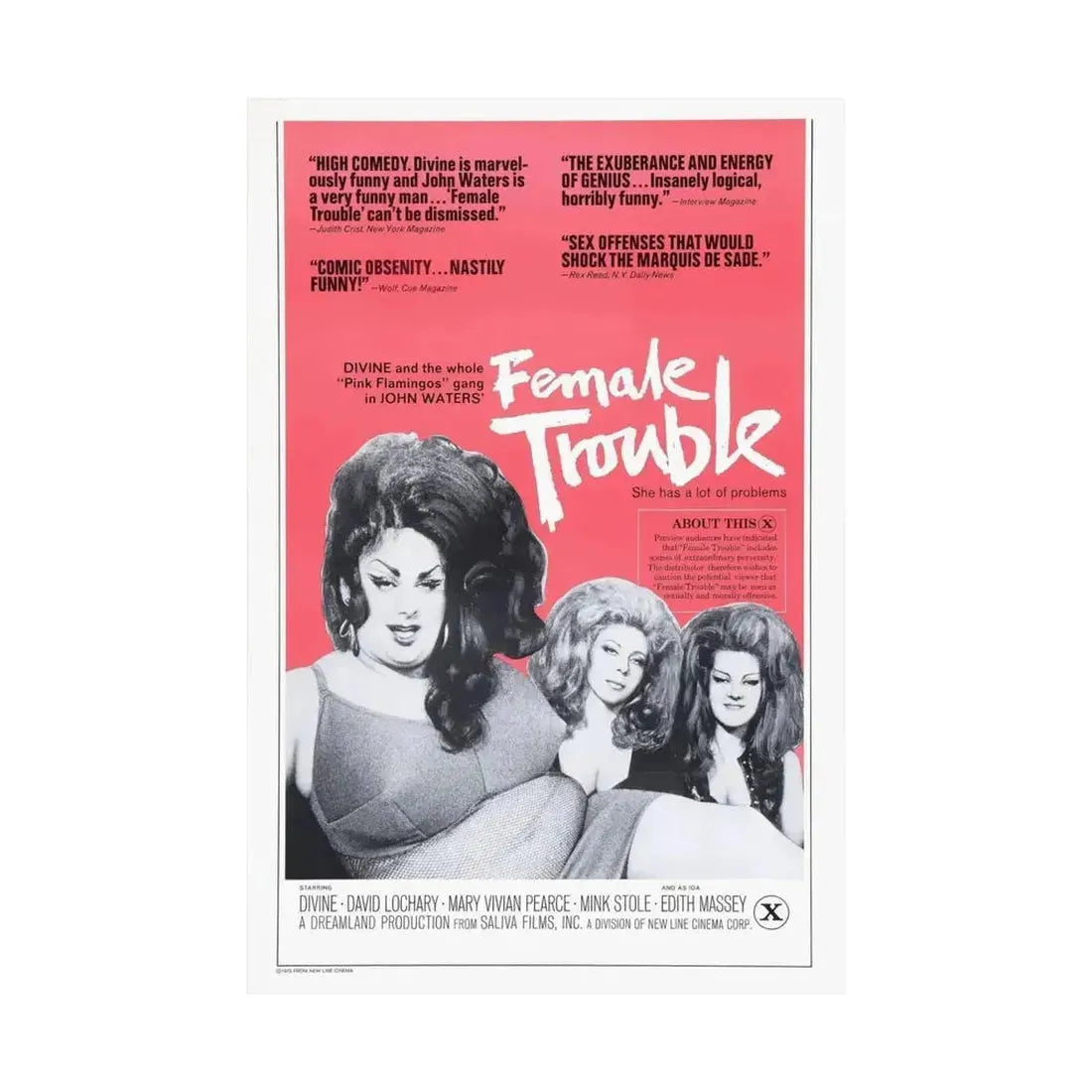 FEMALE TROUBLE (2) 1974 - Paper Movie Poster - The Sticker Space