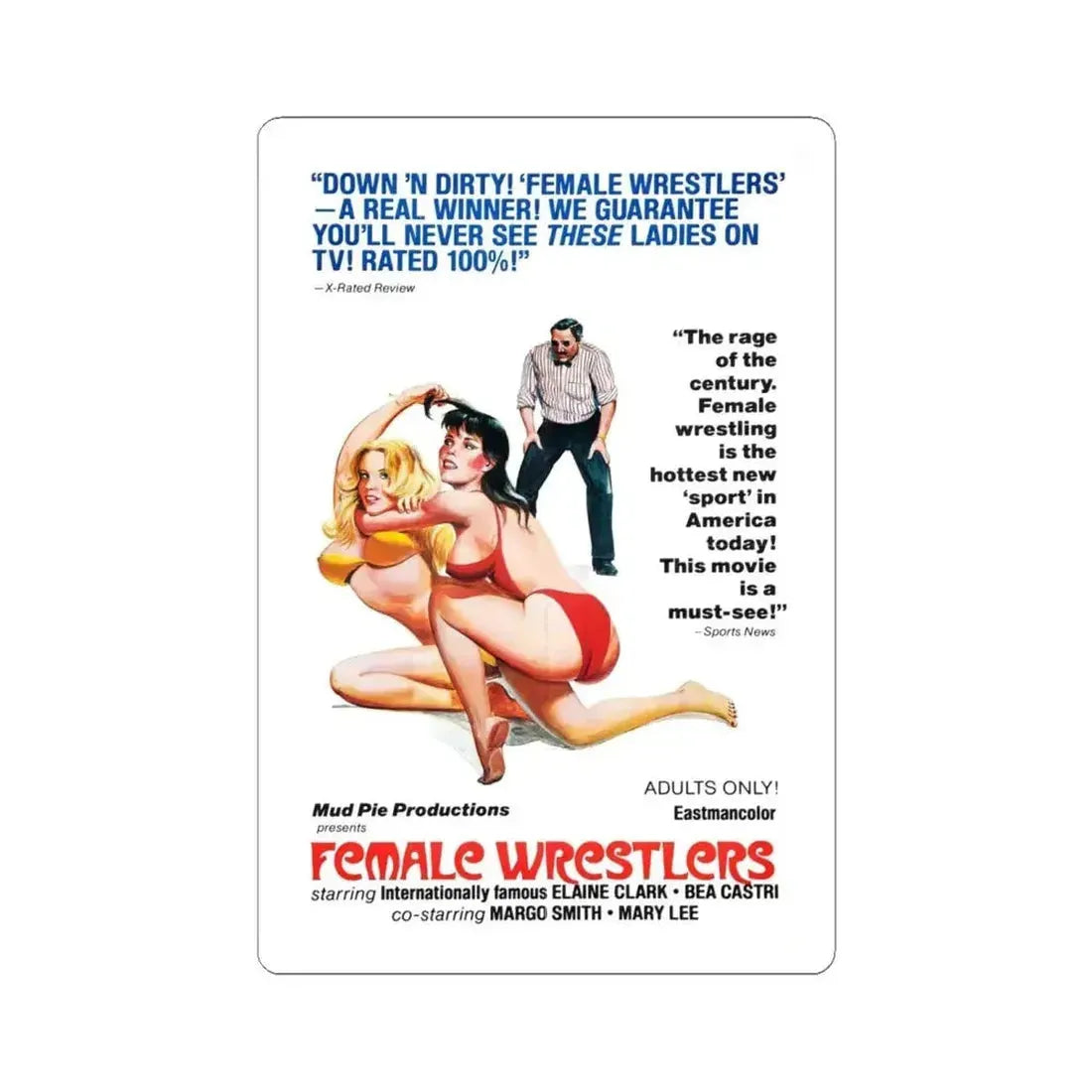 FEMALE WRESTLERS 1980 Movie Poster - STICKER Vinyl Kiss-Cut Decal 6 Inch White - The Sticker Space