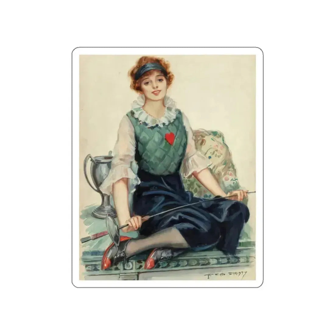 Fencing, American Art Works calendar illustration, 1917 (Magazine Illustration) STICKER Vinyl Die-Cut Decal White Die-Cut 2 Inch - The Sticker Space