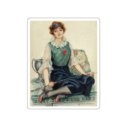 Fencing, American Art Works calendar illustration, 1917 (Magazine Illustration) STICKER Vinyl Die-Cut Decal White Die-Cut 3 Inch - The Sticker Space