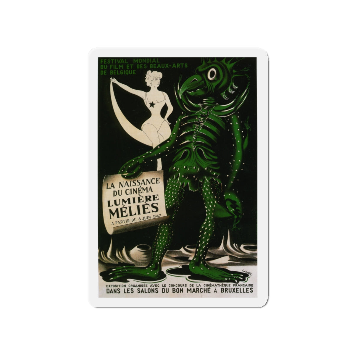 FESTIVAL MONDIAL DE FILM ET DES BEAUX-ARTS DE BELGIQUE 1951 Movie Poster - Die-Cut Magnet-3" x 3"-The Sticker Space