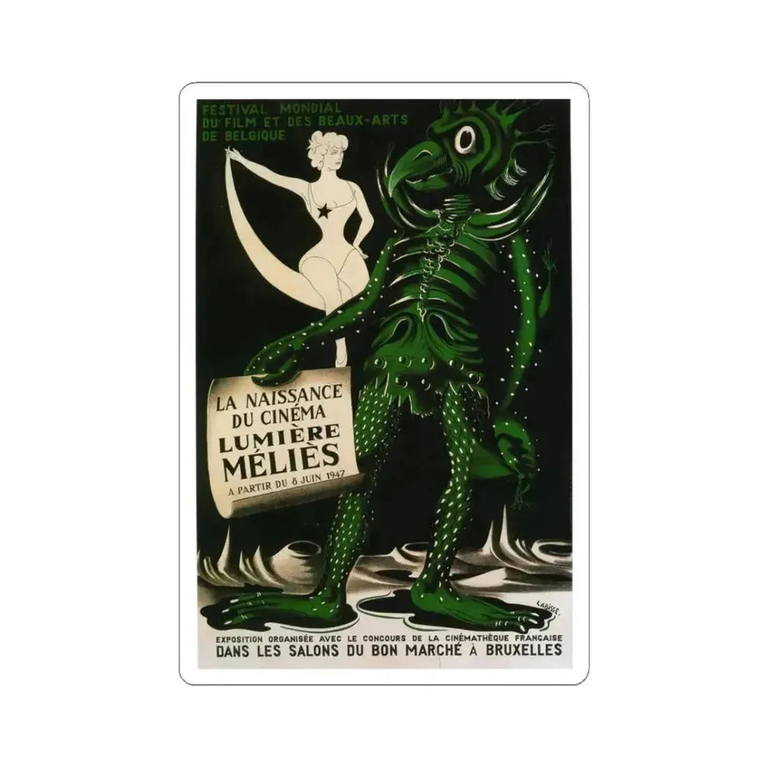 FESTIVAL MONDIAL DE FILM ET DES BEAUX-ARTS DE BELGIQUE 1951 Movie Poster - STICKER Vinyl Kiss-Cut Decal 3 Inch White - The Sticker Space