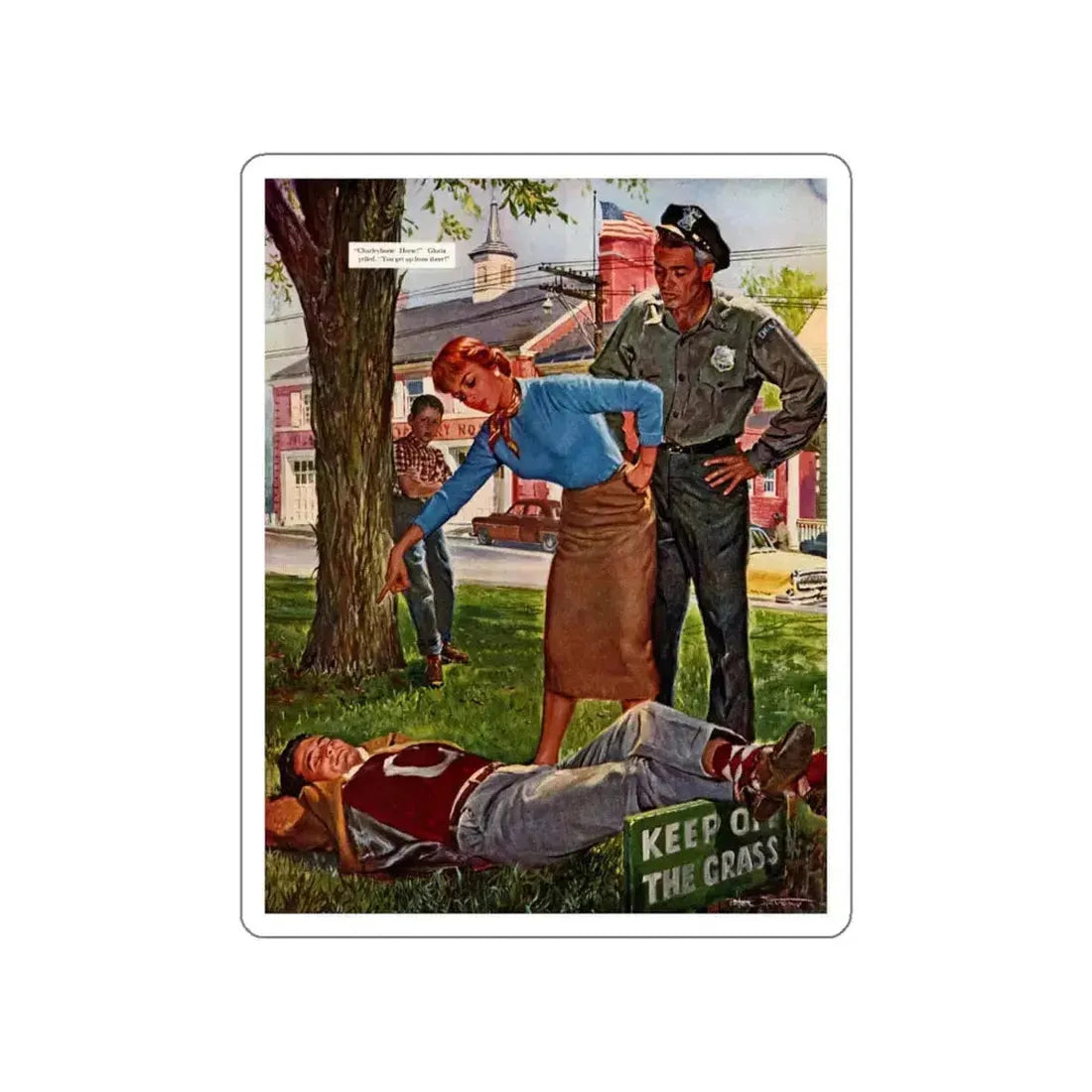 Fiction Illustration in Saturday Evening Post (1) (Magazine Illustration) STICKER Vinyl Die-Cut Decal White Die-Cut 6 Inch - The Sticker Space