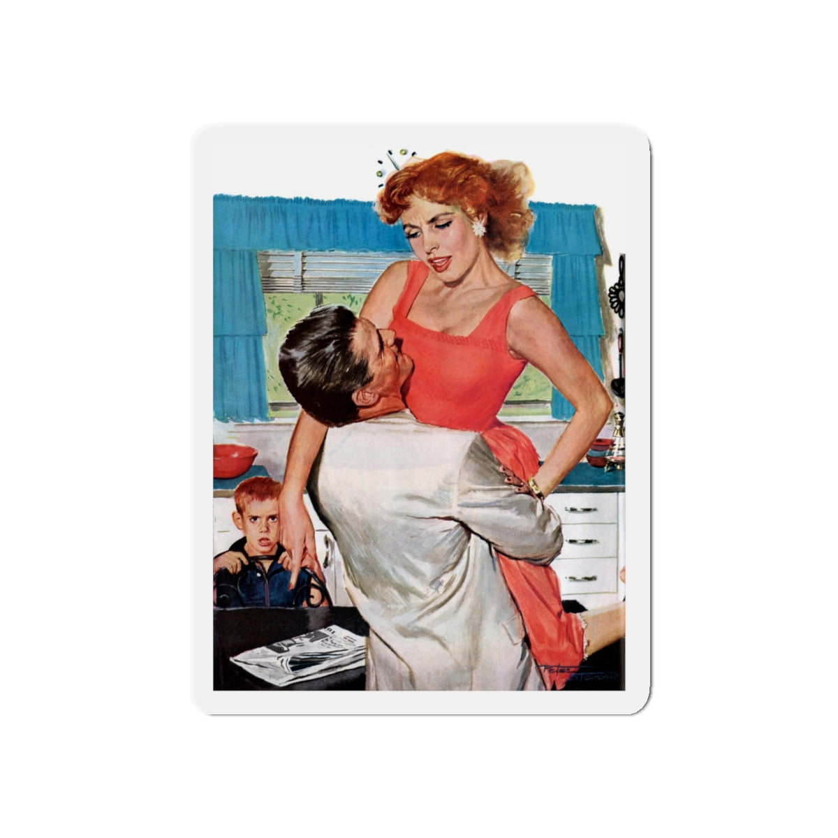 Fiction Illustration in Saturday Evening Post (2) (Magazine Illustration) Refrigerator Magnet-5" x 5"-The Sticker Space