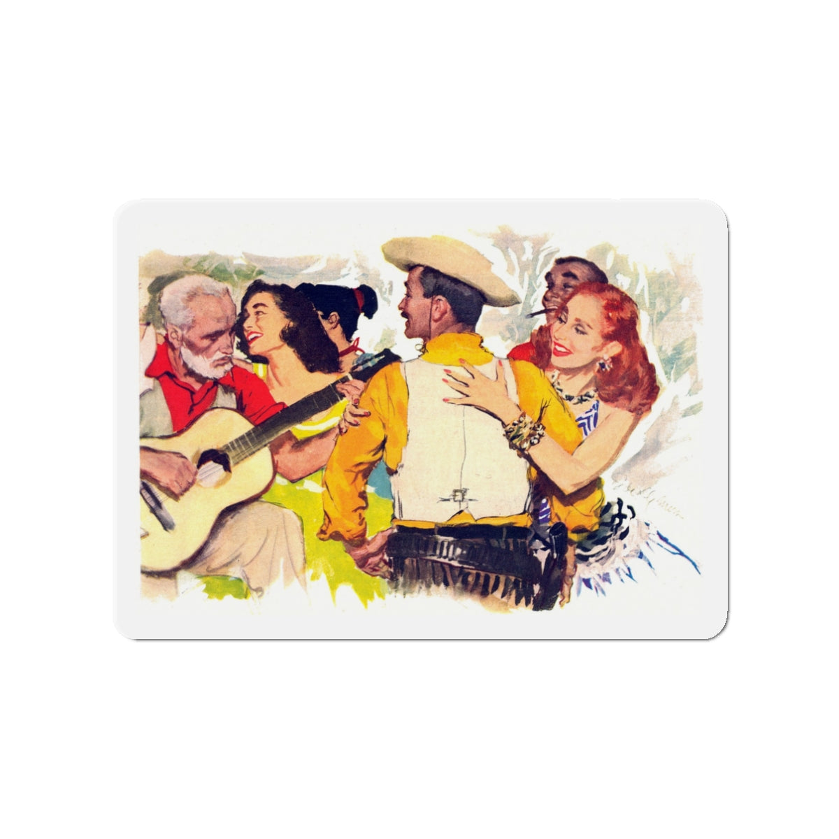 Fiesta, 1940s (Magazine Illustration) Refrigerator Magnet-3" x 3"-The Sticker Space