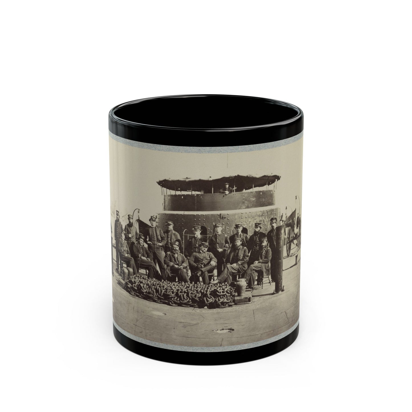 Fifteen Officers On Deck Of A Union Monitor Warship (U.S. Civil War) Black Coffee Mug-11oz-The Sticker Space