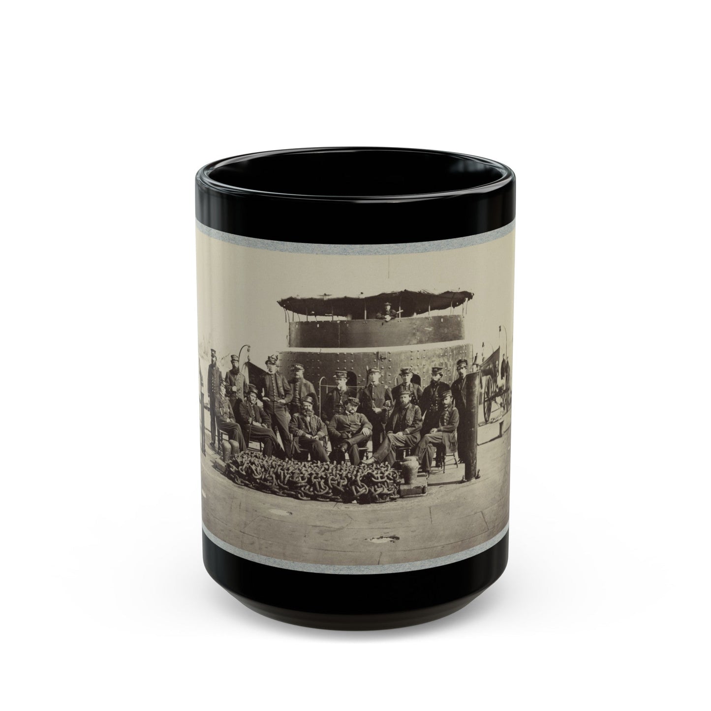 Fifteen Officers On Deck Of A Union Monitor Warship (U.S. Civil War) Black Coffee Mug-15oz-The Sticker Space