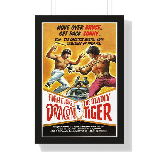 FIGHTING DRAGON VS DEADLY TIGER 1974 - Framed Movie Poster-16″ x 24″-The Sticker Space