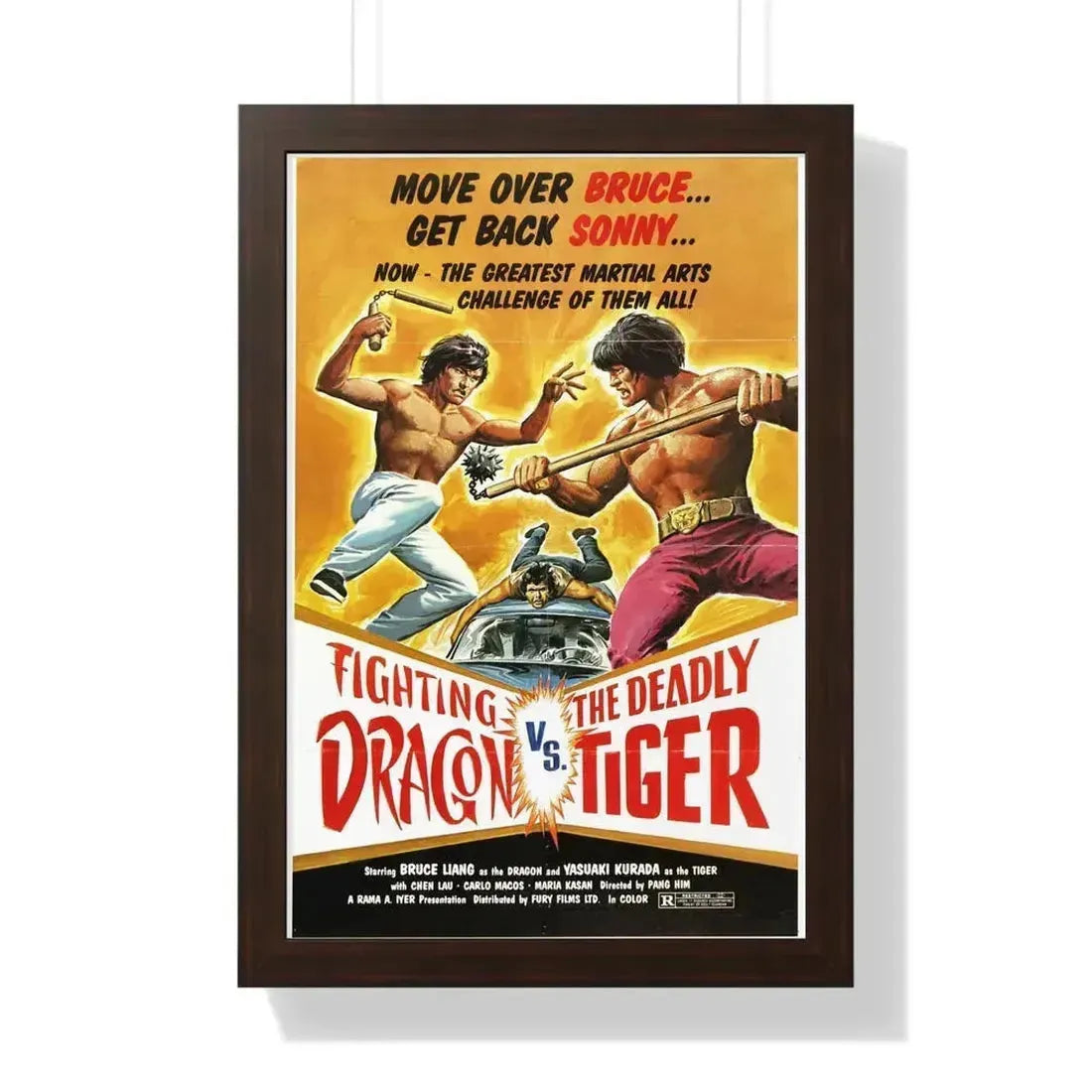 FIGHTING DRAGON VS DEADLY TIGER 1974 - Framed Movie Poster 16″ x 24″ Walnut - The Sticker Space