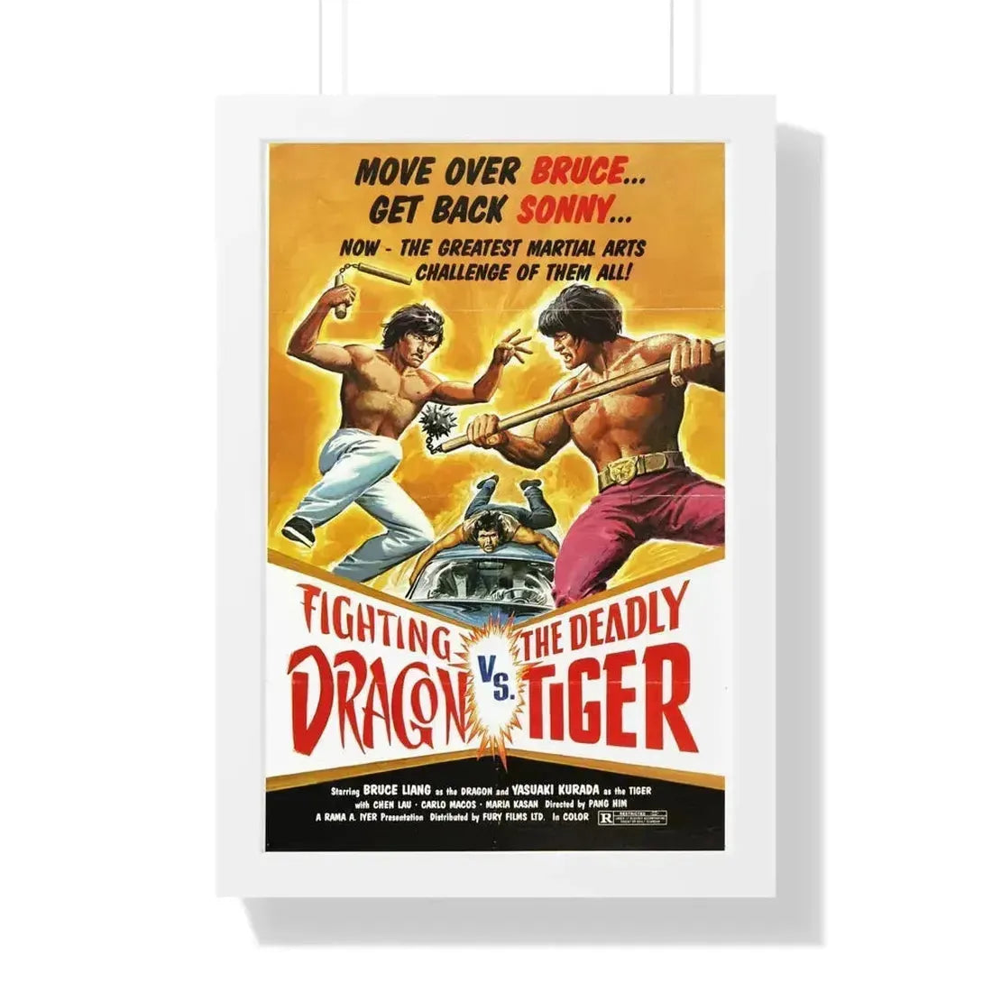 FIGHTING DRAGON VS DEADLY TIGER 1974 - Framed Movie Poster 16″ x 24″ White - The Sticker Space