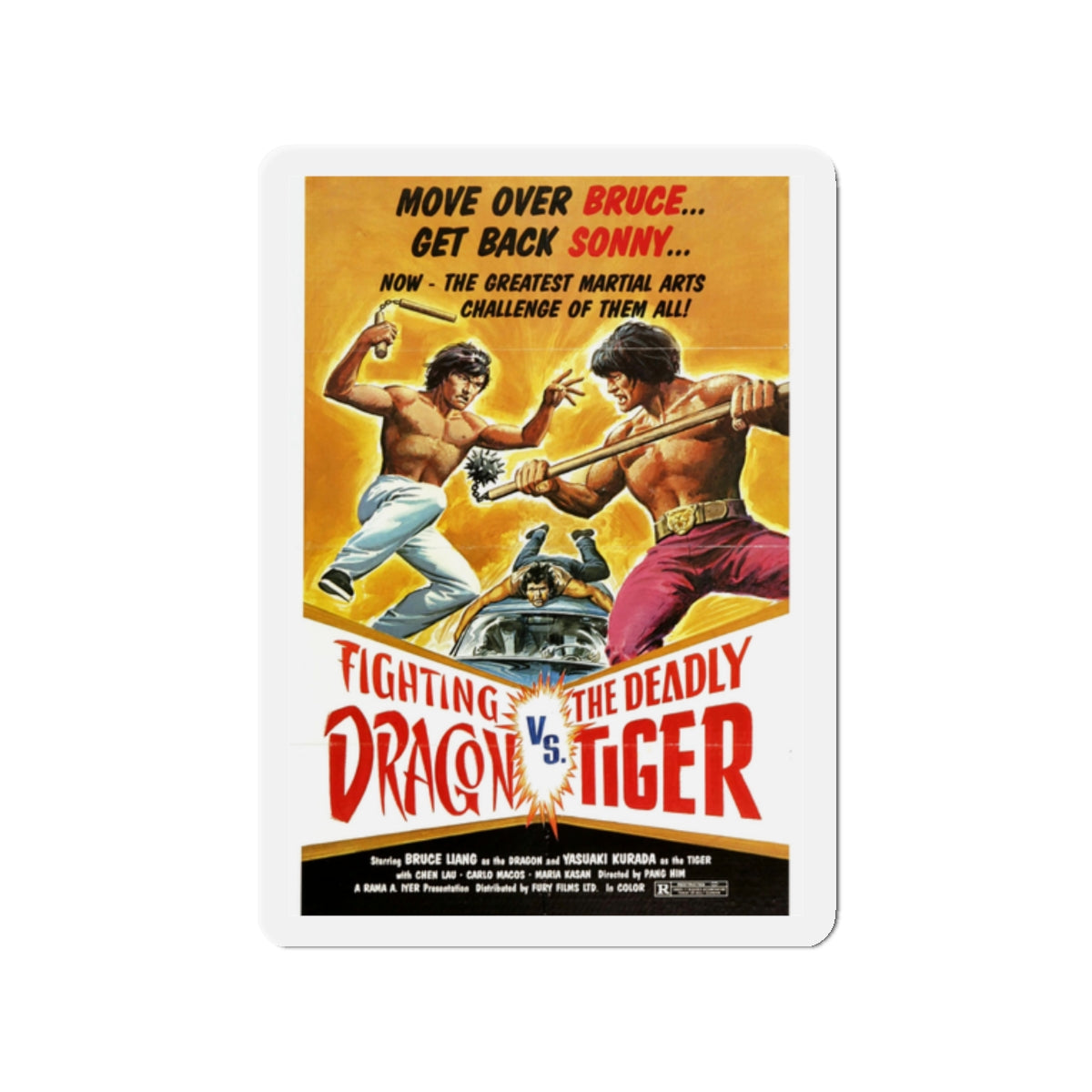 FIGHTING DRAGON VS DEADLY TIGER 1974 Movie Poster - Die-Cut Magnet-2" x 2"-The Sticker Space