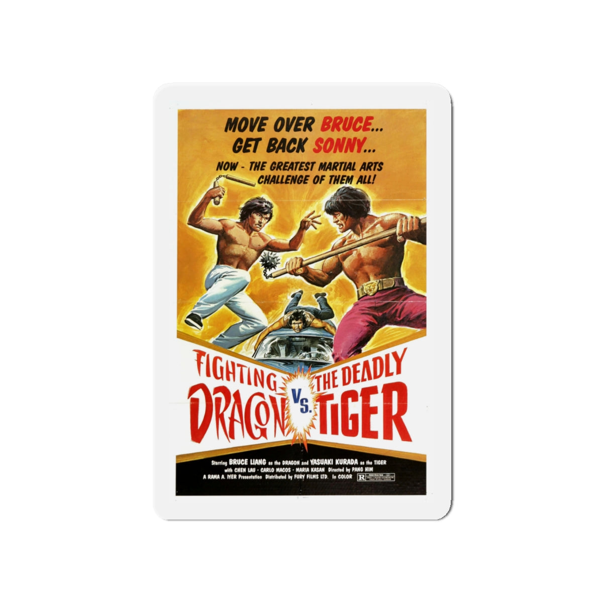 FIGHTING DRAGON VS DEADLY TIGER 1974 Movie Poster - Die-Cut Magnet-4" x 4"-The Sticker Space