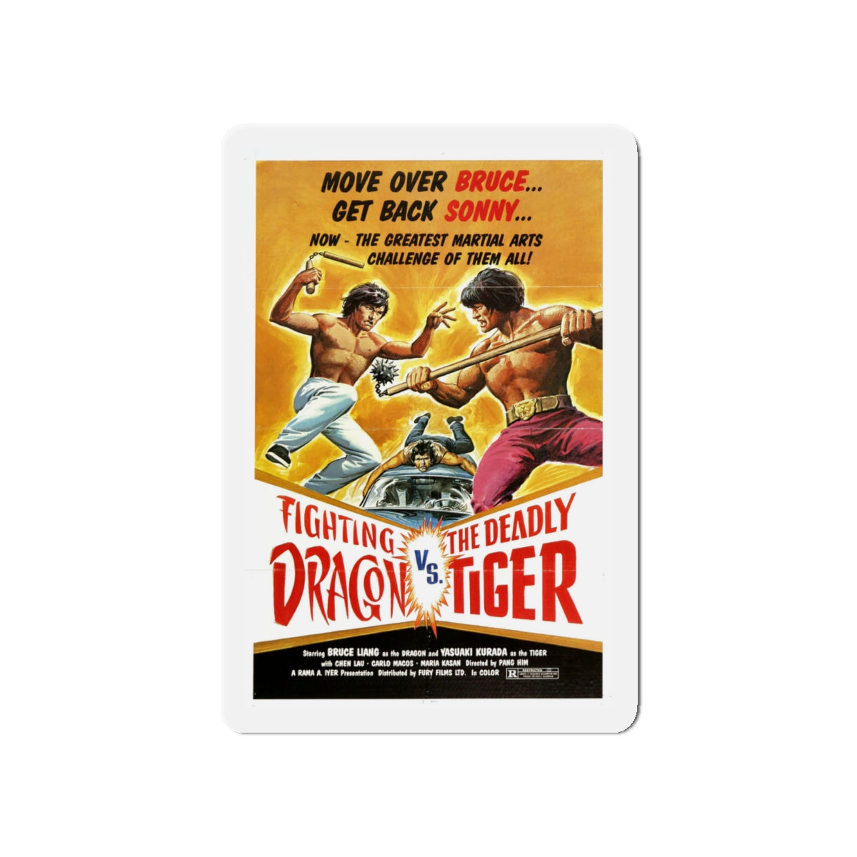 FIGHTING DRAGON VS DEADLY TIGER 1974 Movie Poster - Die-Cut Magnet-5" x 5"-The Sticker Space