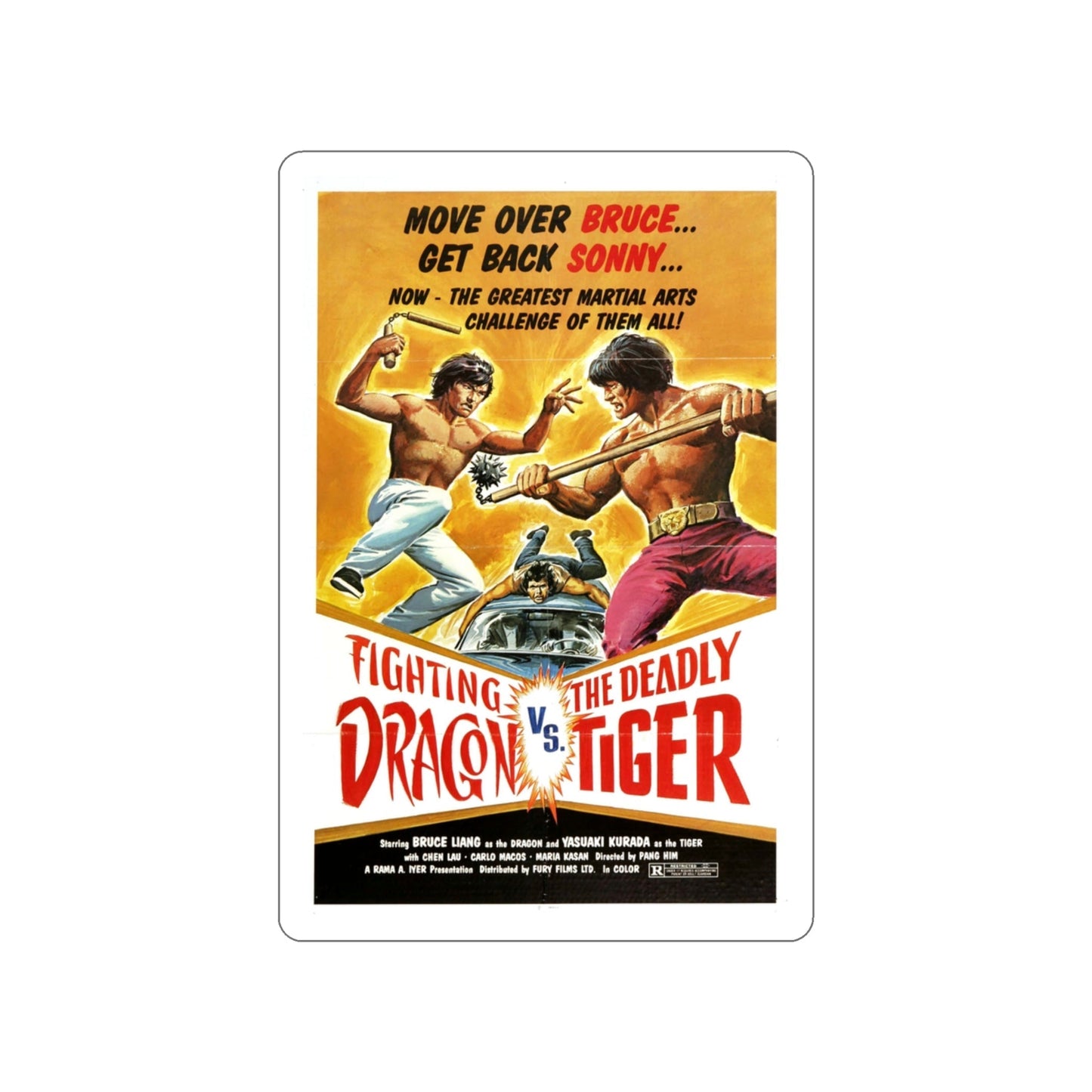 FIGHTING DRAGON VS DEADLY TIGER 1974 Movie Poster STICKER Vinyl Die-Cut Decal-3 Inch-The Sticker Space