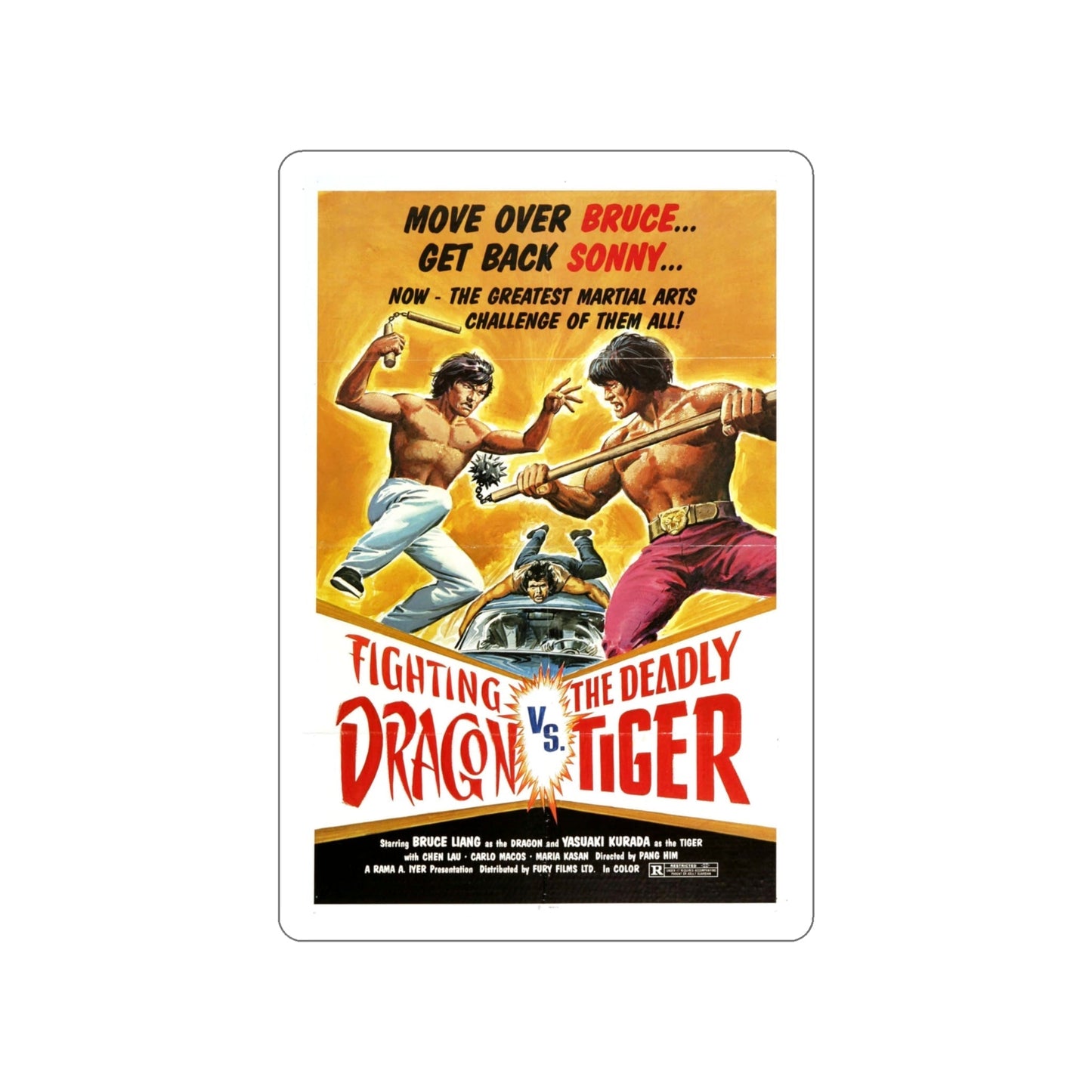 FIGHTING DRAGON VS DEADLY TIGER 1974 Movie Poster STICKER Vinyl Die-Cut Decal-4 Inch-The Sticker Space