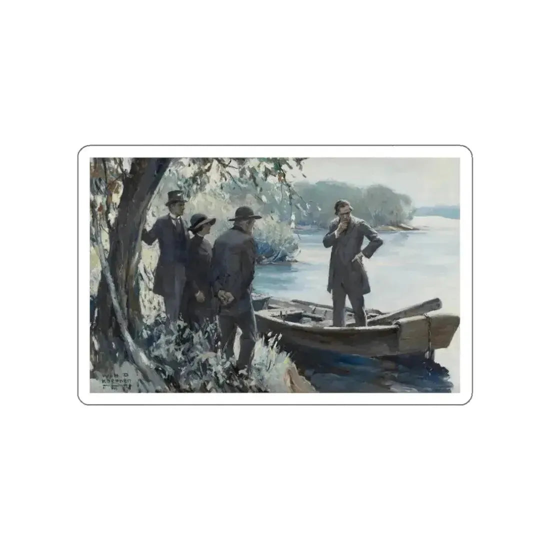 Figures by a Lake (Magazine Illustration) STICKER Vinyl Die-Cut Decal - The Sticker Space