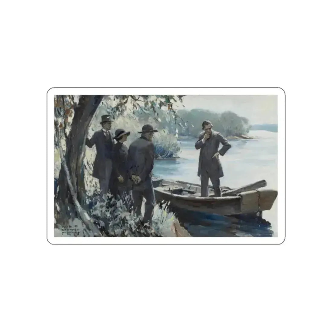 Figures by a Lake (Magazine Illustration) STICKER Vinyl Die-Cut Decal White Die-Cut 2 Inch - The Sticker Space