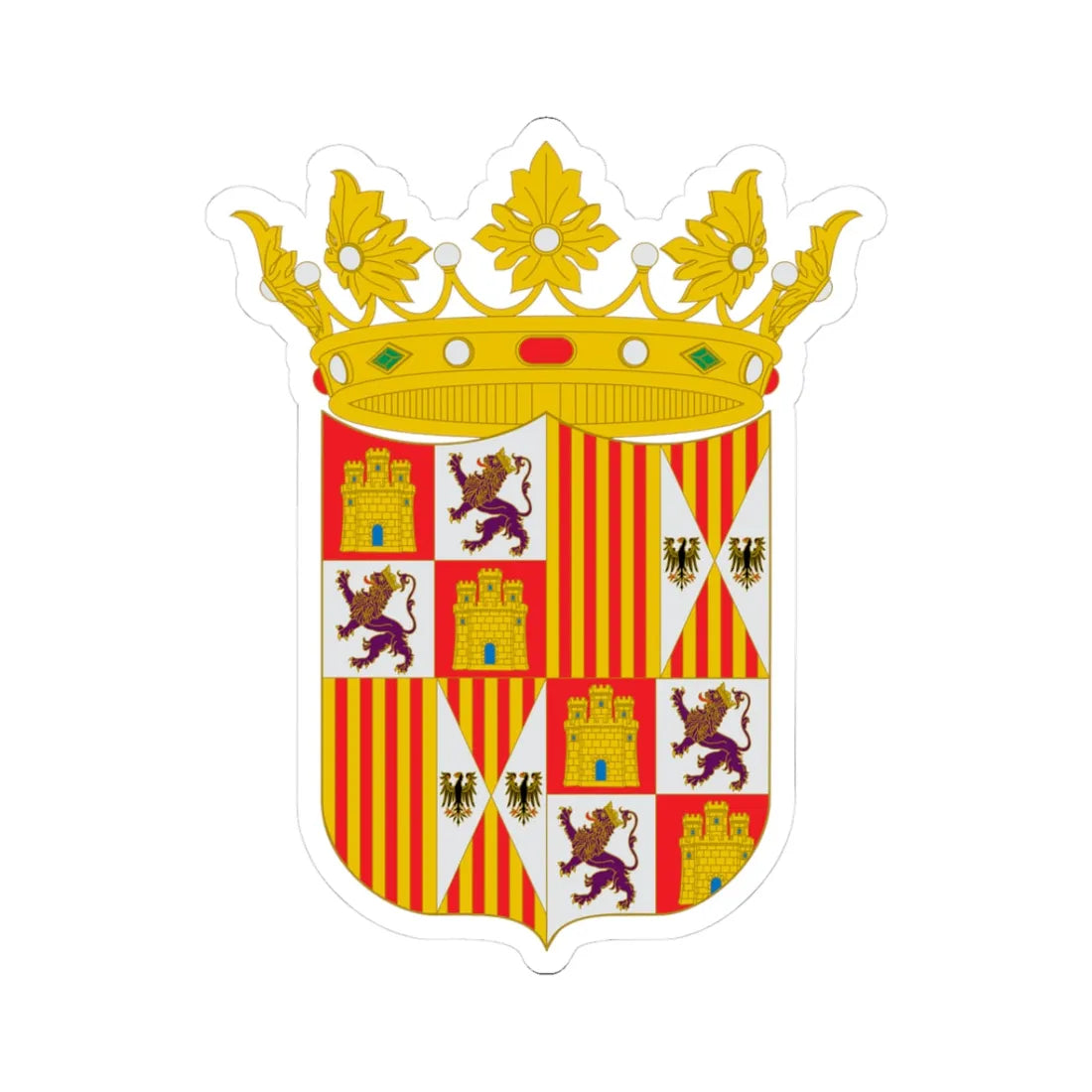 File-Escudo de armas de los reyes Católicos 1475-1492 (Spain) (Coat of Arms) STICKER Vinyl Kiss-Cut Decal 3 Inch White - The Sticker Space