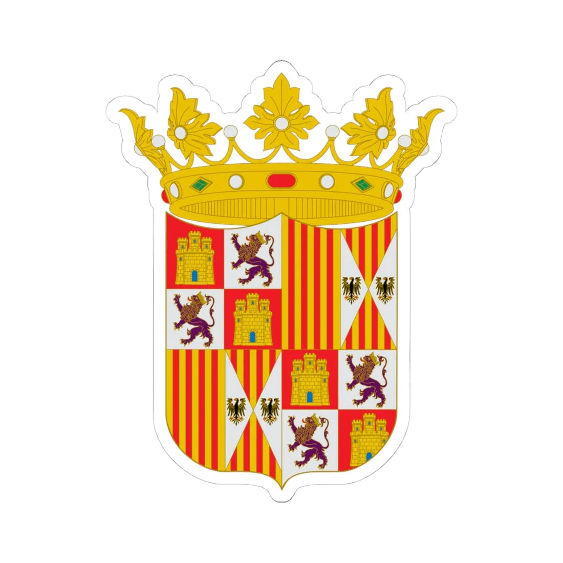 File-Escudo de armas de los reyes Católicos 1475-1492 (Spain) (Coat of Arms) STICKER Vinyl Kiss-Cut Decal 4 Inch White - The Sticker Space