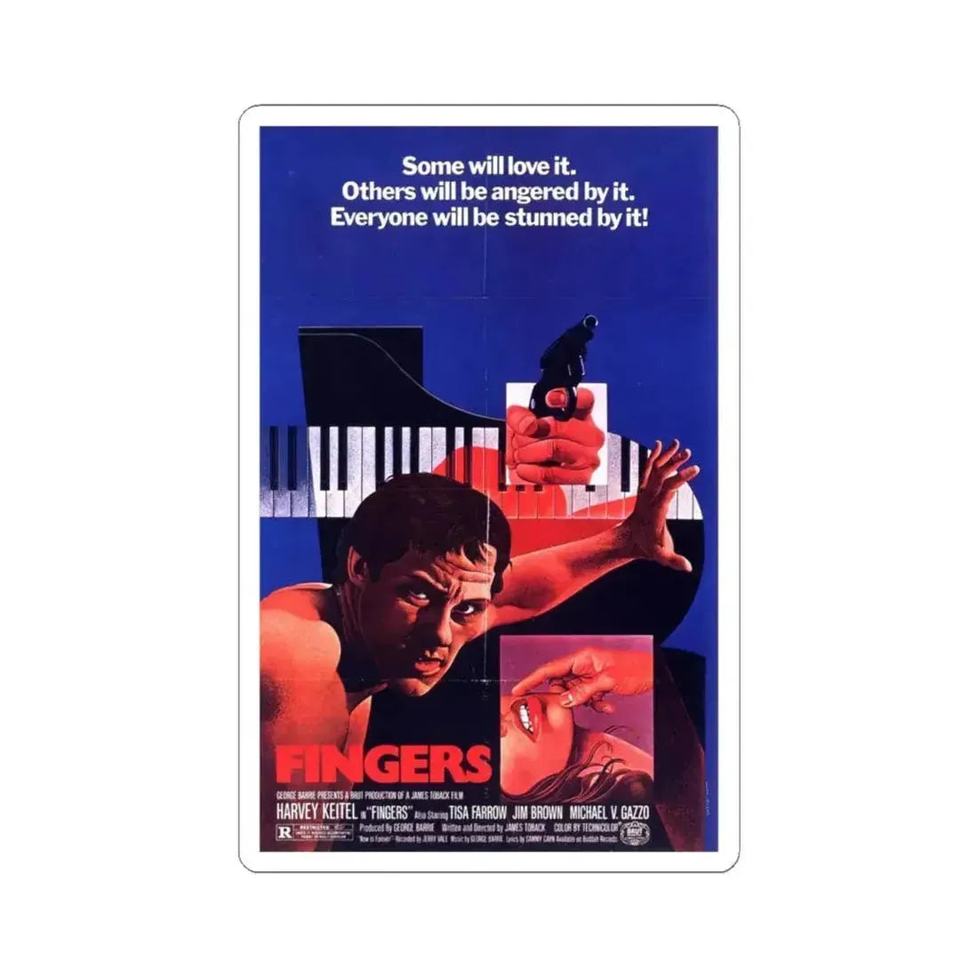 Fingers 1978 Movie Poster - STICKER Vinyl Kiss-Cut Decal 4 Inch White - The Sticker Space