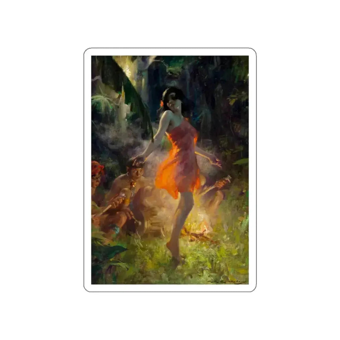 Fire Dancer, c. 1920 (Magazine Illustration) STICKER Vinyl Die-Cut Decal White Die-Cut 3 Inch - The Sticker Space