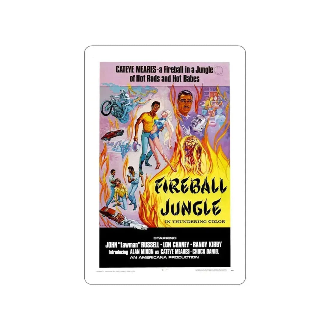 FIREBALL JUNGLE 1969 Movie Poster STICKER Vinyl Die-Cut Decal 4 Inch - The Sticker Space
