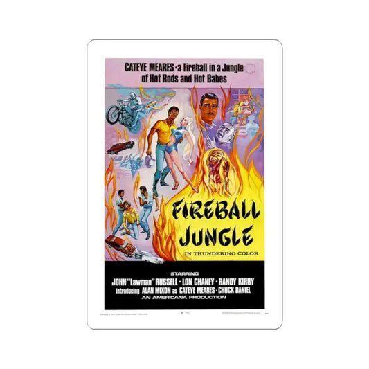 FIREBALL JUNGLE 1969 Movie Poster - STICKER Vinyl Kiss-Cut Decal 2 Inch White - The Sticker Space