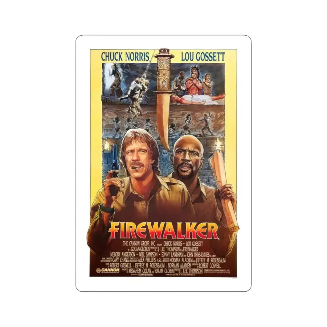 FIREWALKER 1986 Movie Poster - STICKER Vinyl Kiss-Cut Decal 3 Inch White - The Sticker Space