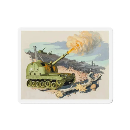 Firing Tank, story illustration, 1959 (Magazine Illustration) Refrigerator Magnet 3 Inch Die-Cut - The Sticker Space