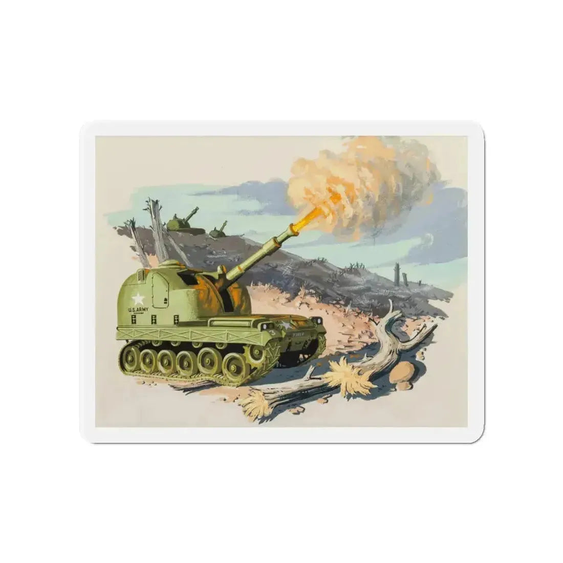 Firing Tank, story illustration, 1959 (Magazine Illustration) Refrigerator Magnet 4 Inch Die-Cut - The Sticker Space