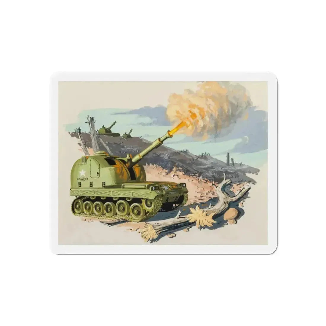 Firing Tank, story illustration, 1959 (Magazine Illustration) Refrigerator Magnet - The Sticker Space